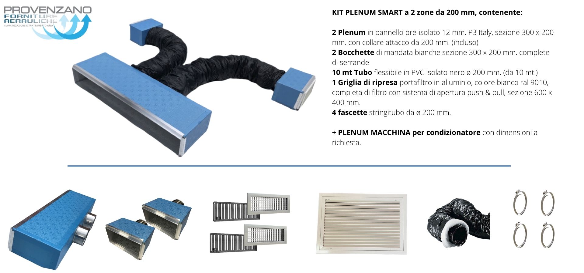 Kit PLENUM SMART a 2 zone da 200 mm + Plenum macchina con attacco per distribuzione aria condizionata